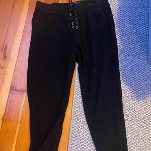 Crisscross Front Tie Black Sweatpants